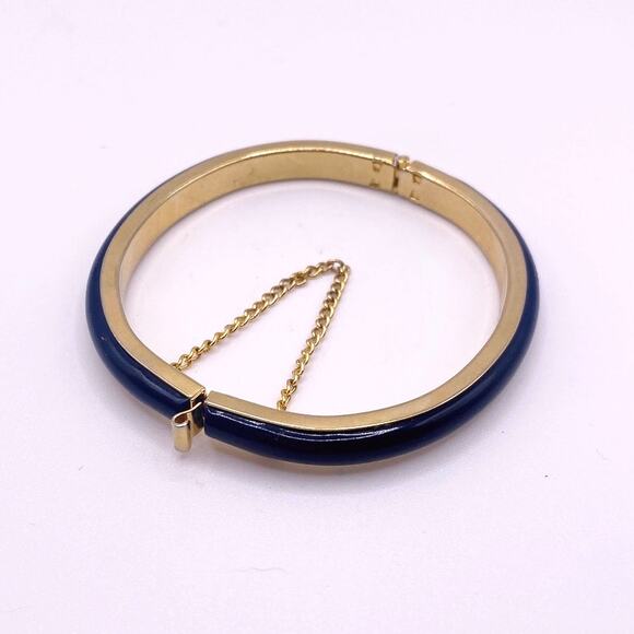 VTG Blue Acrylic Bangle Bracelet With Safety Chain - Picture 3 of 4